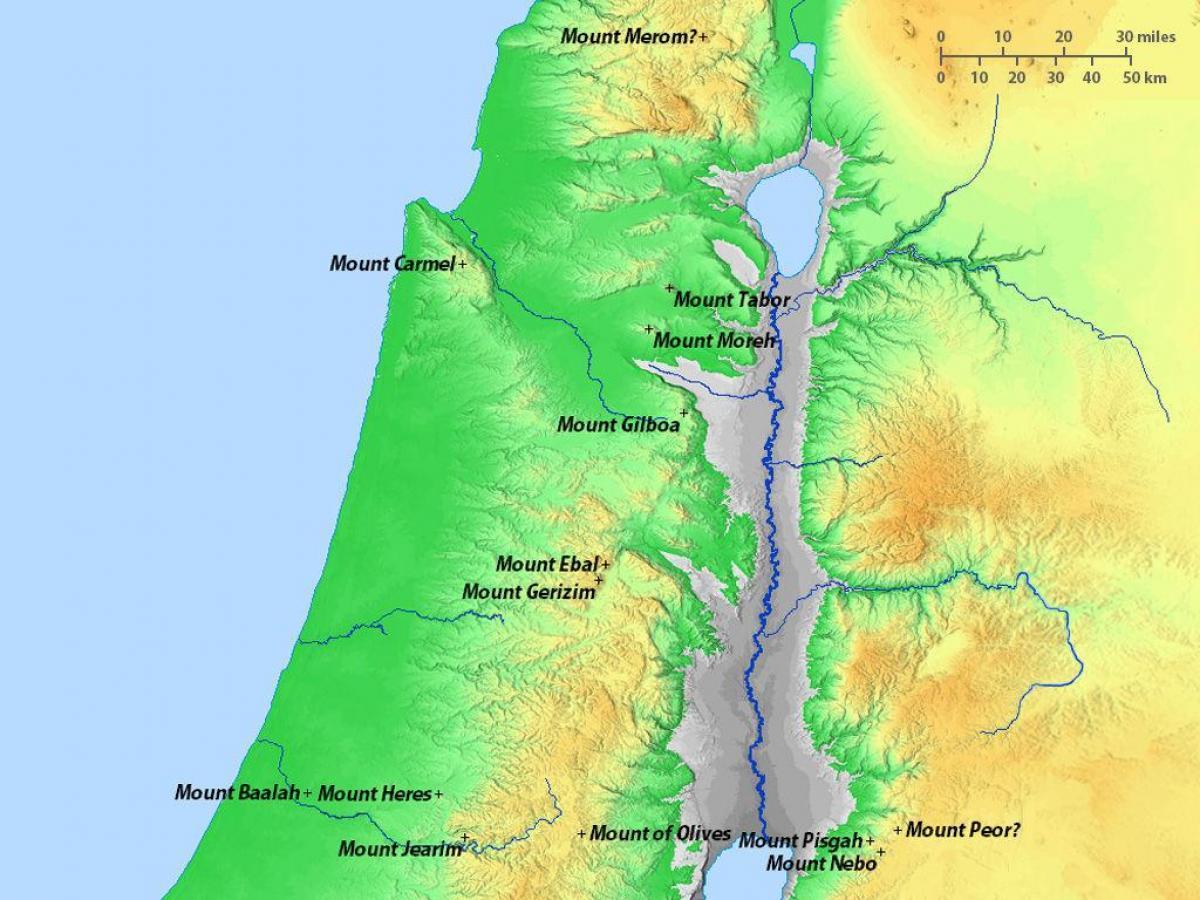 خريطة جبال في إسرائيل