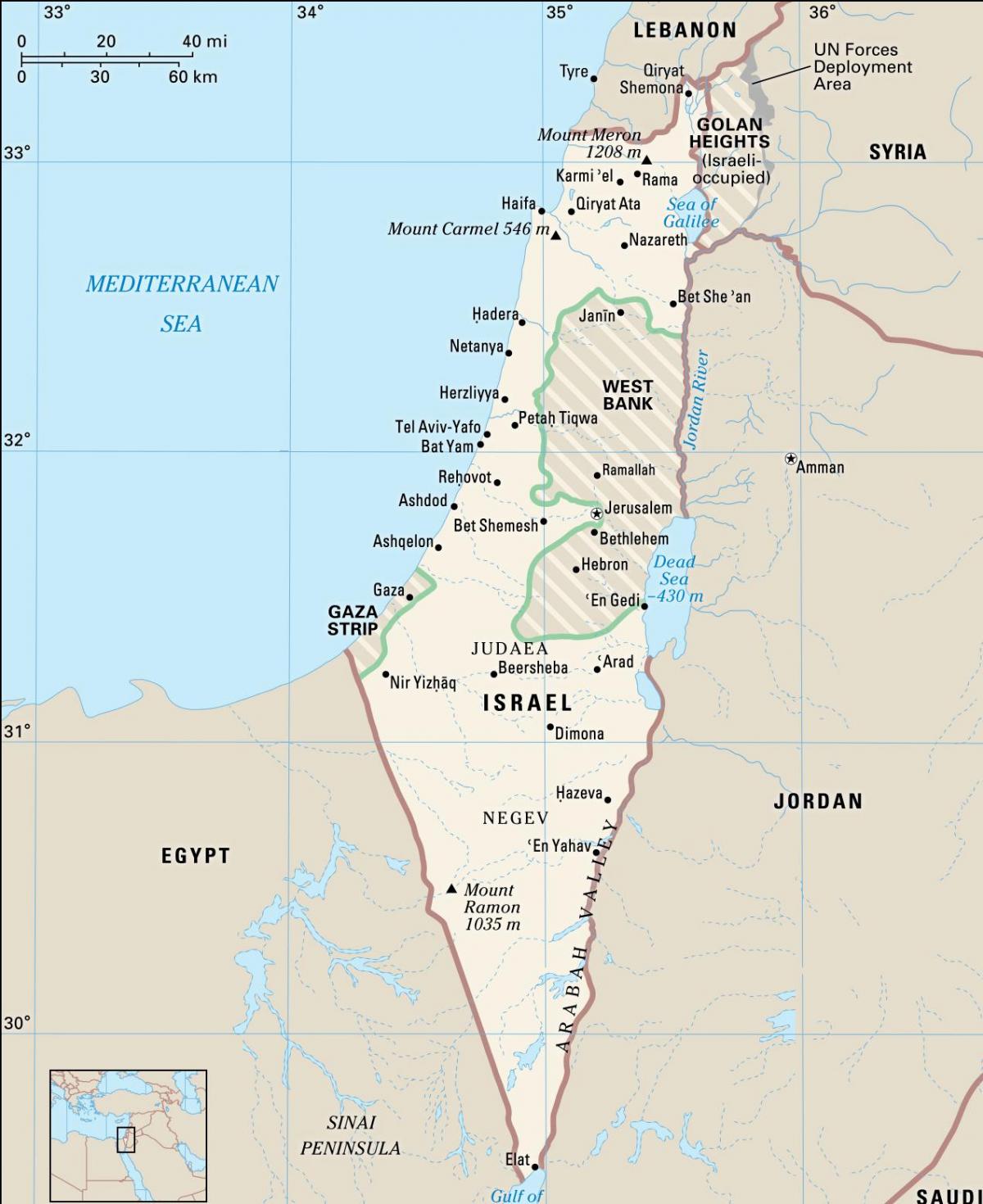 خريطة إسرائيل مع المدن الرئيسية